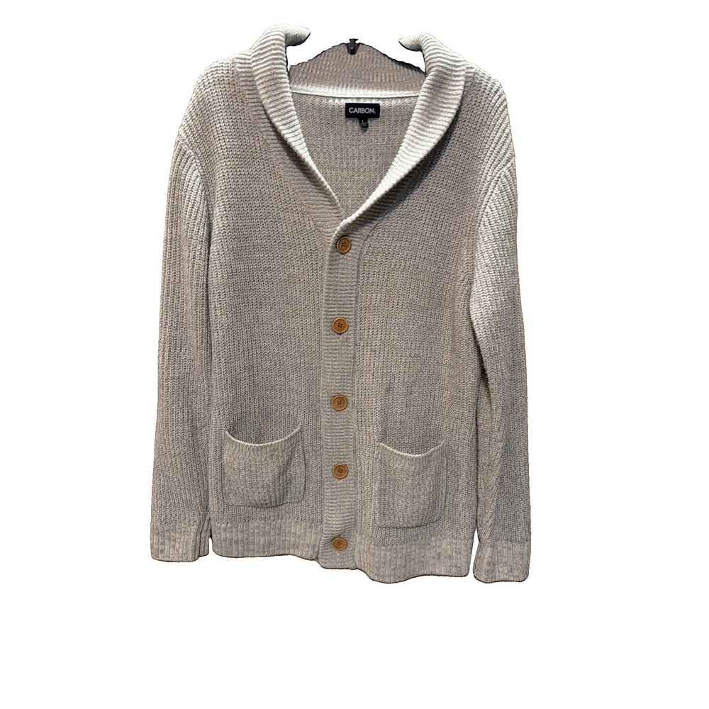 Carbon Beige Chunky-Knit Shawl Collar Cardigan Sweater L Long Sleeve